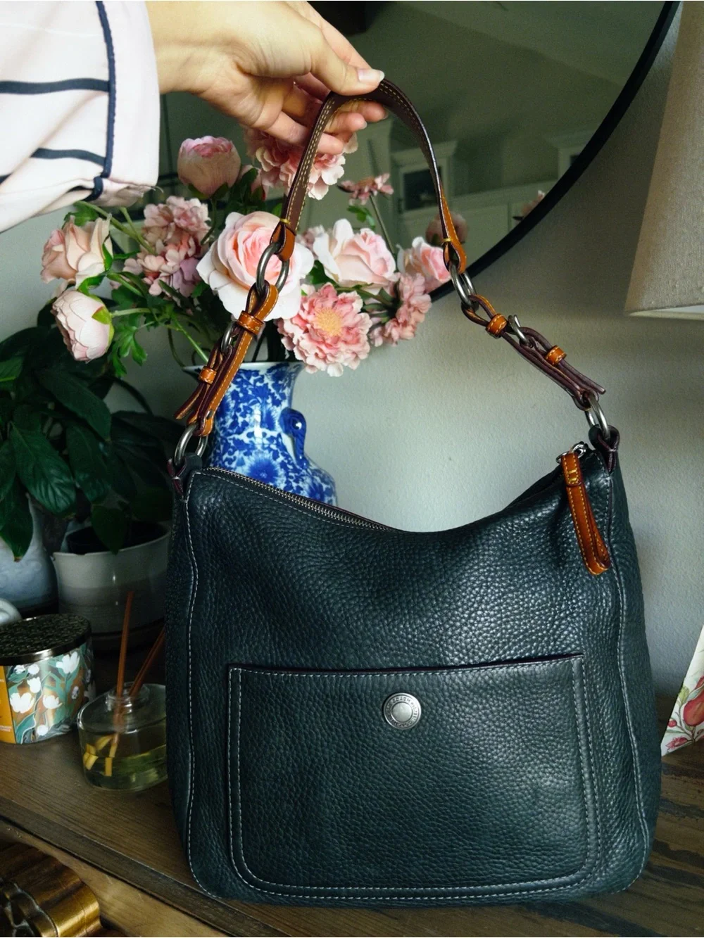 Vintage Coach Black Leather Hobo Shoulder Bag